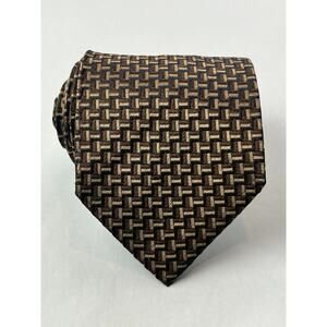 Vitali Men's Woven Silk Necktie Abstract Geometric Browns Black Made in Italy